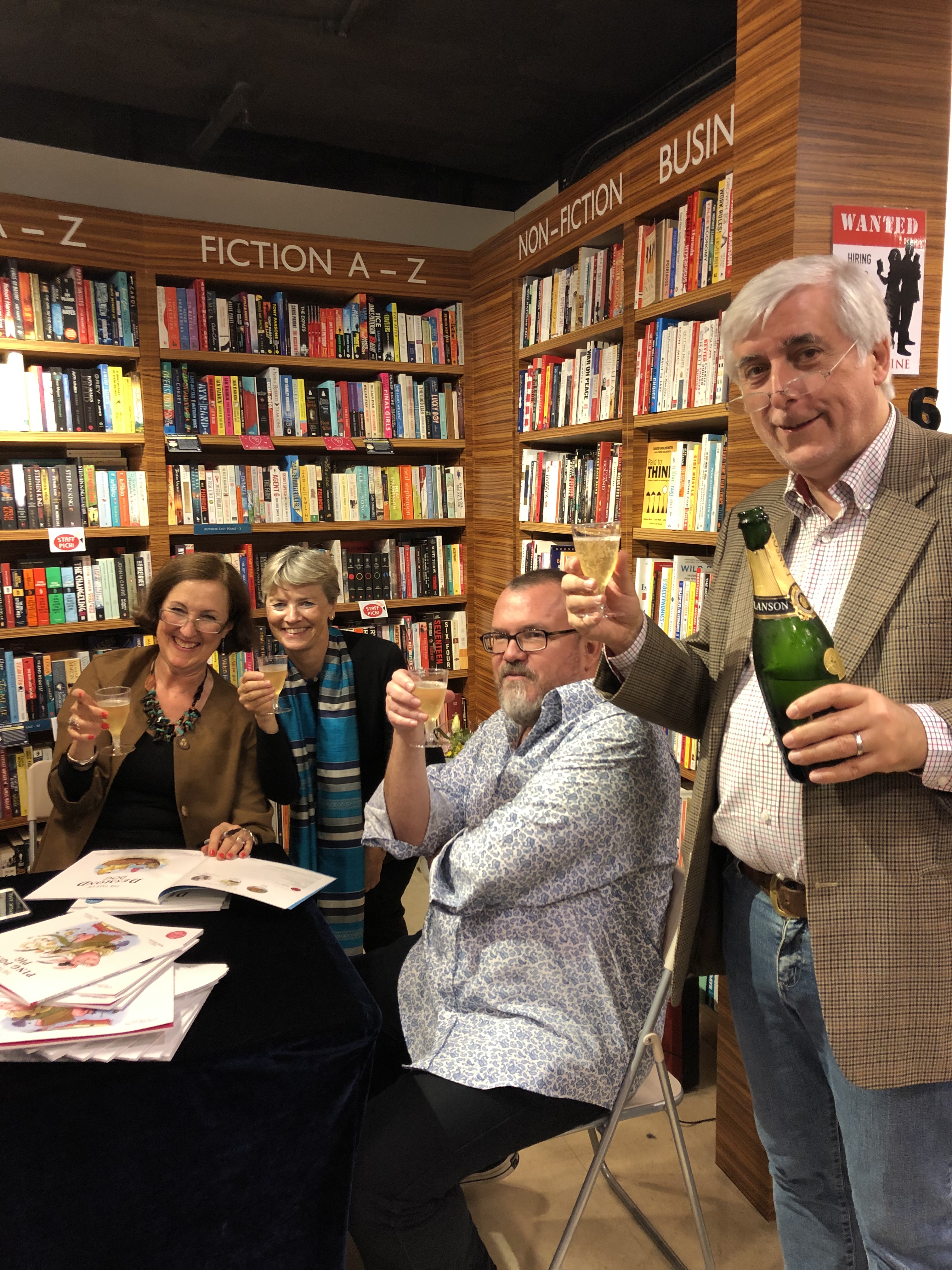 sarah, jennie, harry and philippe toast the books!
