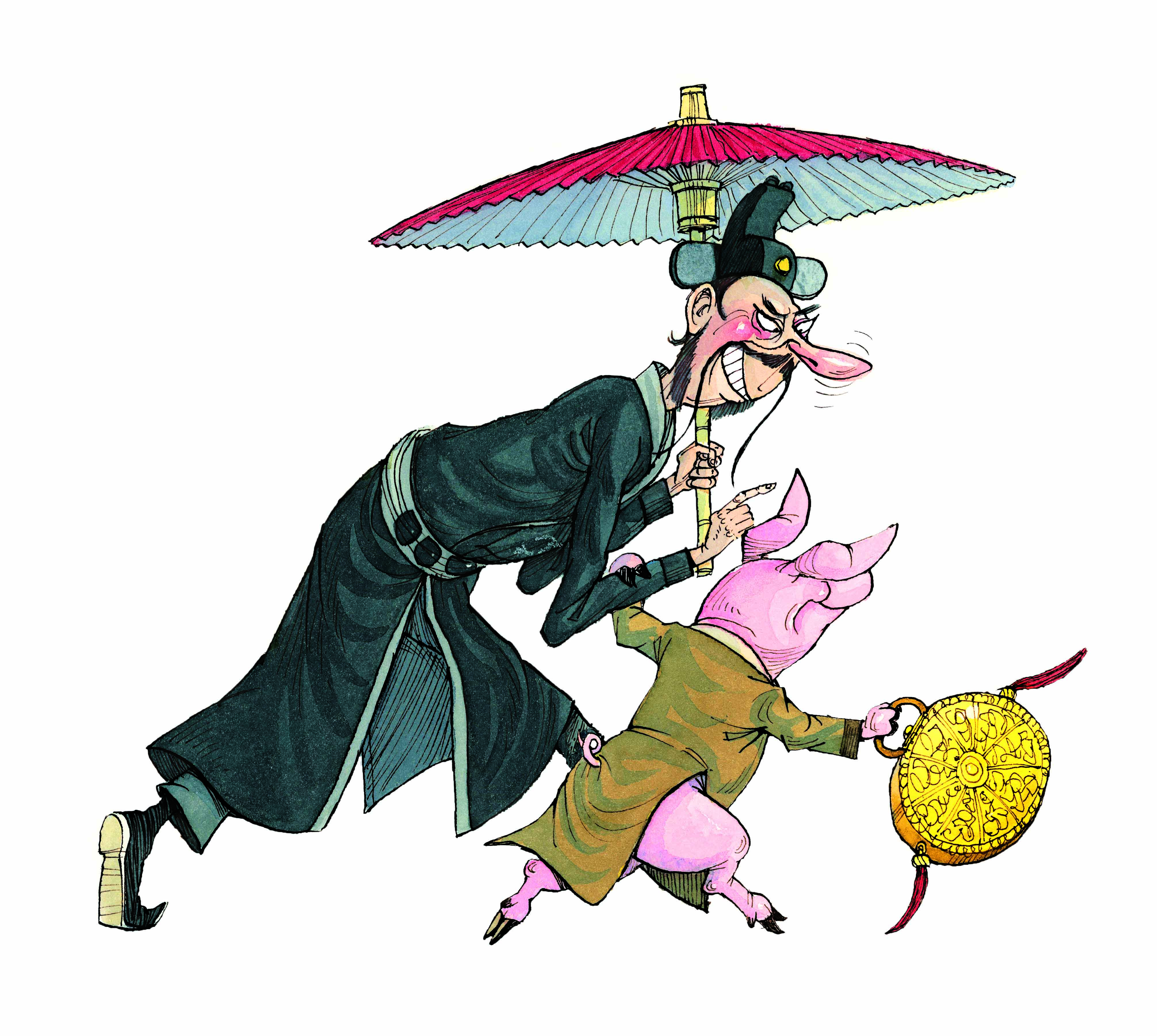 the minister leading the pig with her bag_lo res