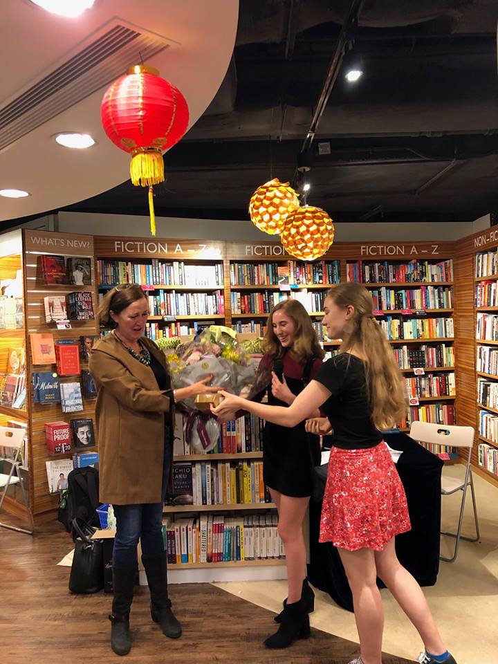 with my beautiful daughters...who gave me flowers! bookazine launch jan 2019